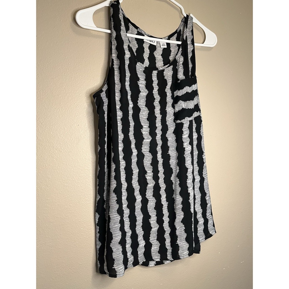 Cato Tunic Blouse L Black White Striped Scoop Neck 3/4 Sleeve Button